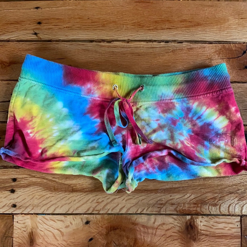 y2k vintage tie die ultra low rise sweat shorts rolled hem tie waist